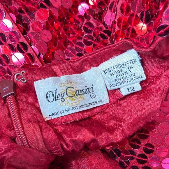 Vintage OLEG CASSINI 12 Open Back True Red Sequin Dress 80s 90s Mob Wife Large - Picture 11 of 11